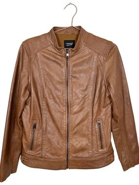 Lamarque Cognac Brown Leather Biker Jacket
